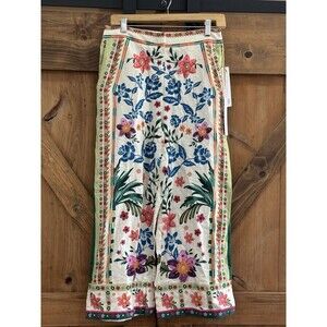 House of Harlow 1960 Floral Wide Leg Linen Blend Ankle Pant Size 6 Boho New